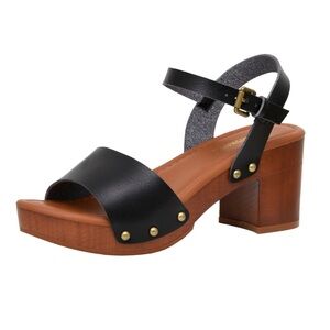 Cushionaire Sloan Faux Wood Heeled Sandals in Black - Size 8